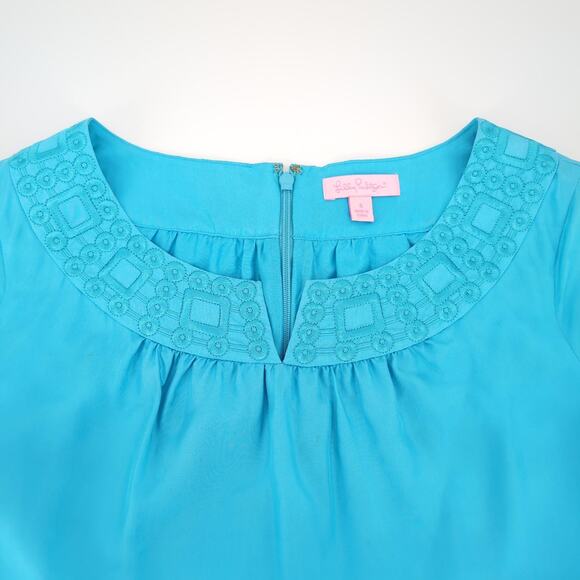 Lilly Pulitzer Blue Kathleen Silk Short Sleeved Lined Shift Mini Dress - Size S - Picture 5 of 11